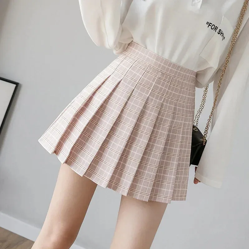 HELIAR Women Plaid Sweet Pleated Skirts Preppy Style A-line High Waist Mini Skirts Harajuku Slim Sexy Skirts Summer Spring