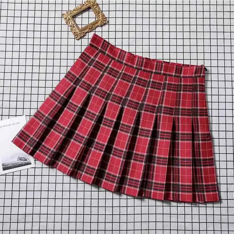 HELIAR Women Plaid Sweet Pleated Skirts Preppy Style A-line High Waist Mini Skirts Harajuku Slim Sexy Skirts Summer Spring