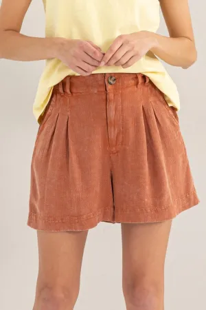 High Waist Pleated Linen Shorts