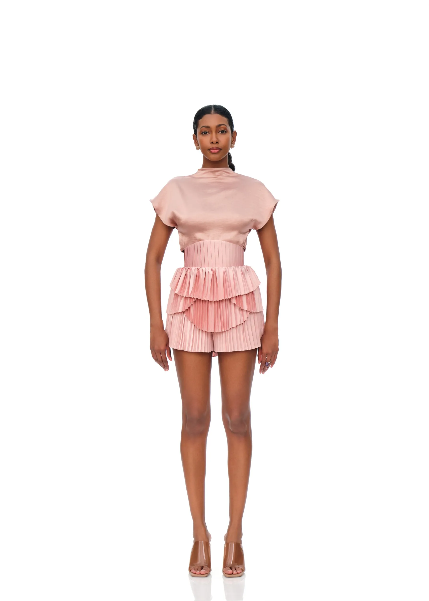 Light Pink Pleated Hibi Shorts