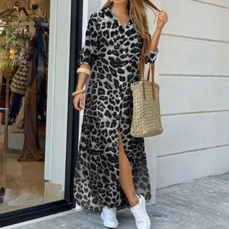 LVSANW Casual Dresses Women Long Sleeve Shirt Dress Printed  Long Dresses Laides Loose Dress Maxi Dress Vestido Casual