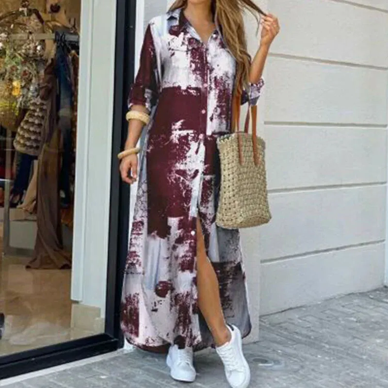 LVSANW Casual Dresses Women Long Sleeve Shirt Dress Printed  Long Dresses Laides Loose Dress Maxi Dress Vestido Casual