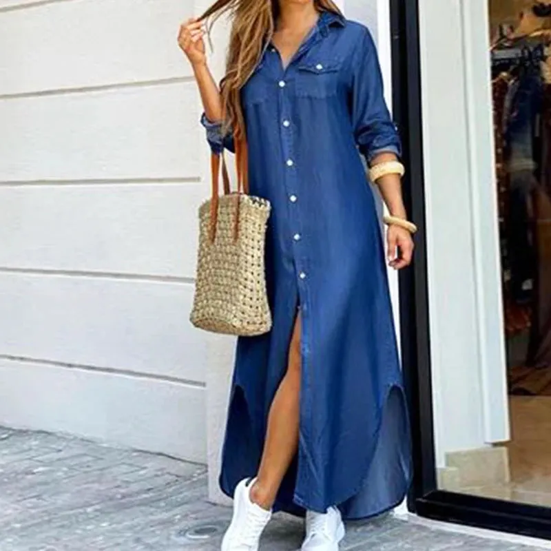 LVSANW Casual Dresses Women Long Sleeve Shirt Dress Printed  Long Dresses Laides Loose Dress Maxi Dress Vestido Casual