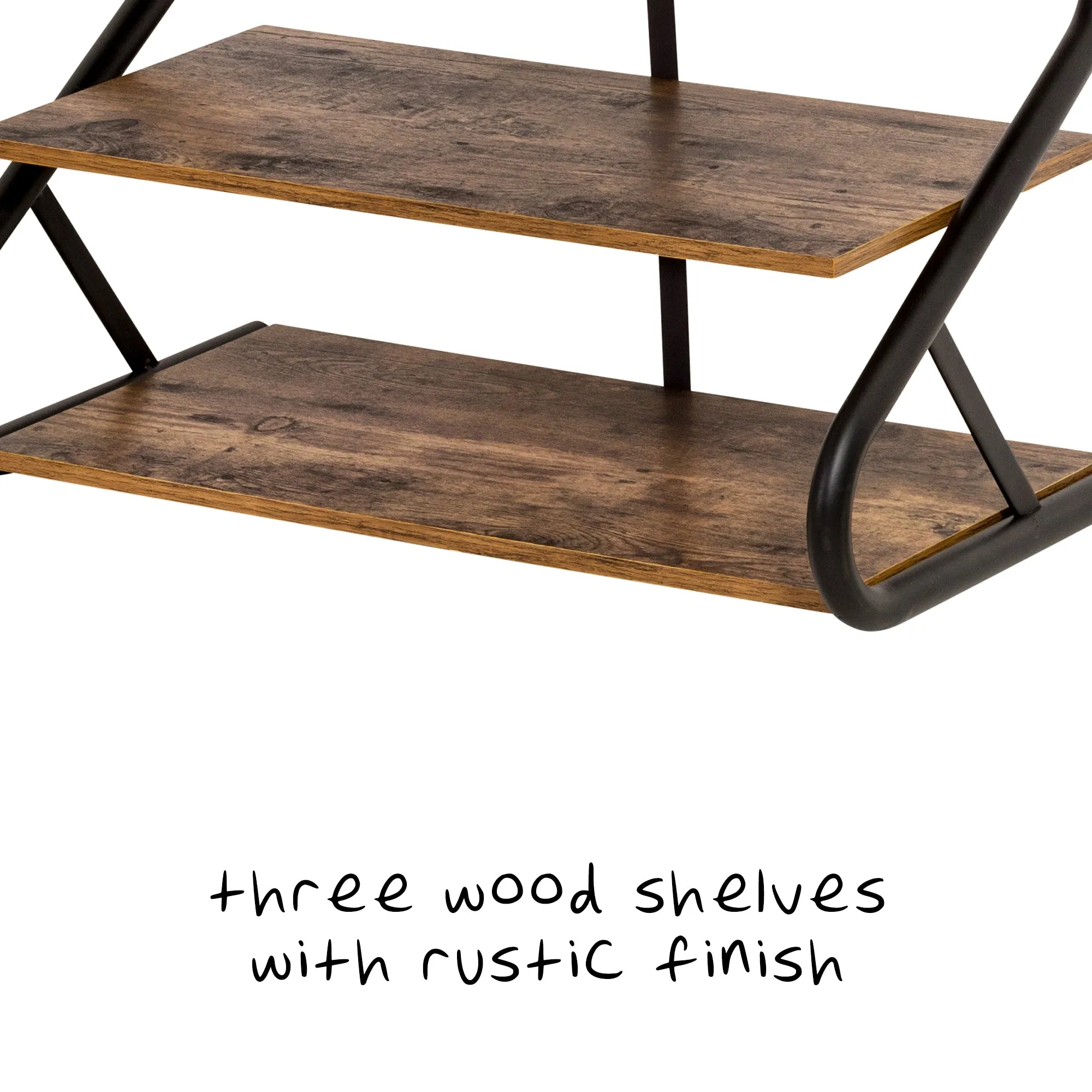 Matte Black/Rustic Wood 3-Tier Z-Frame Shoe Rack