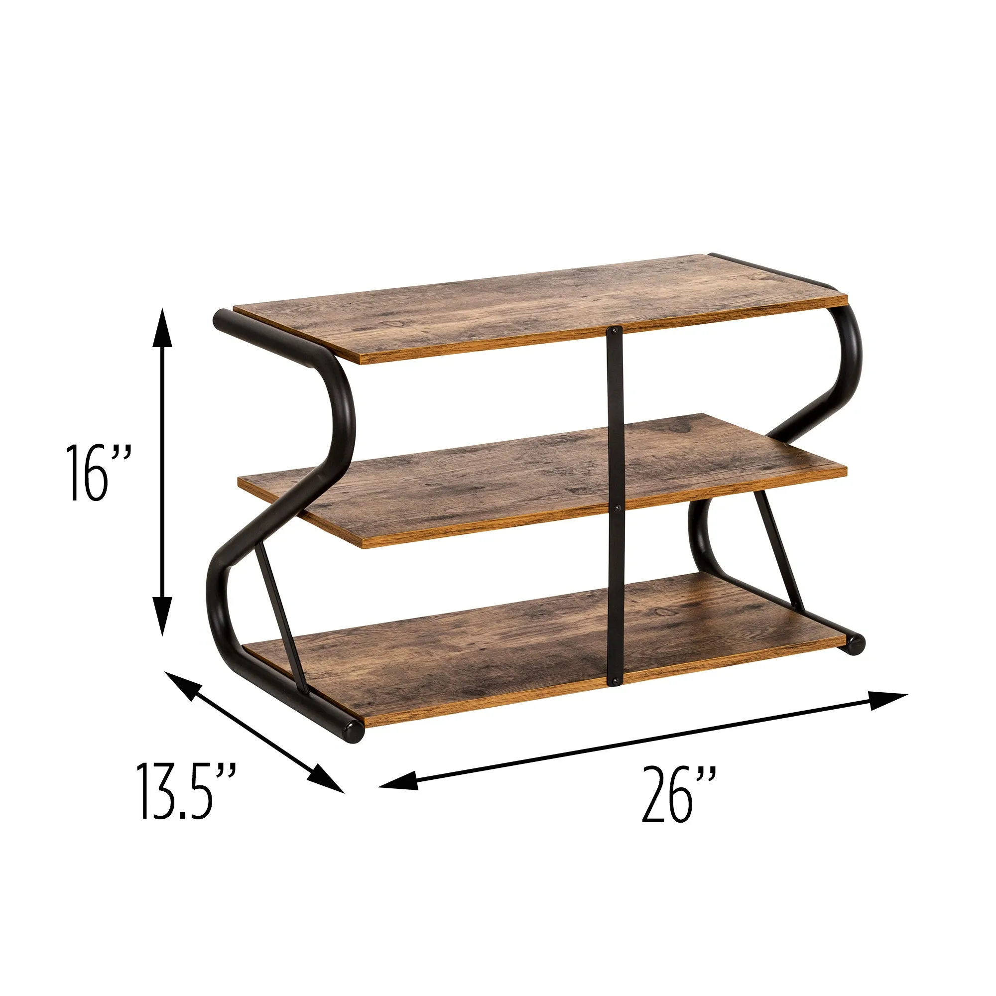 Matte Black/Rustic Wood 3-Tier Z-Frame Shoe Rack