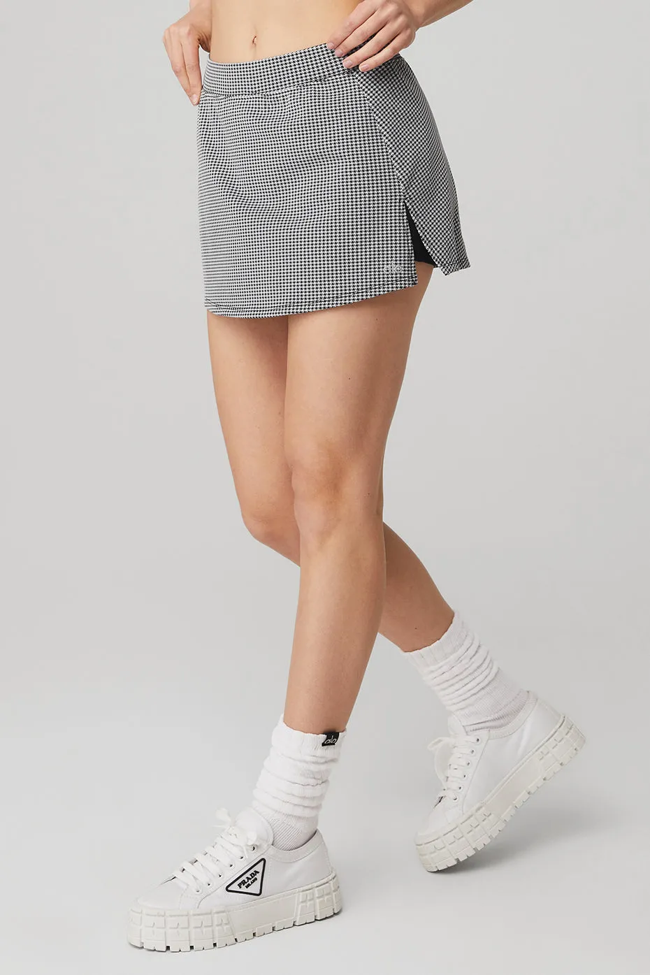 Micro Houndstooth Tennis Skirt - Black/White