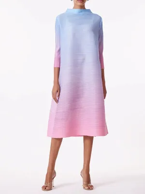 Miyake Pleated Gradient High Neck A-Line Dress