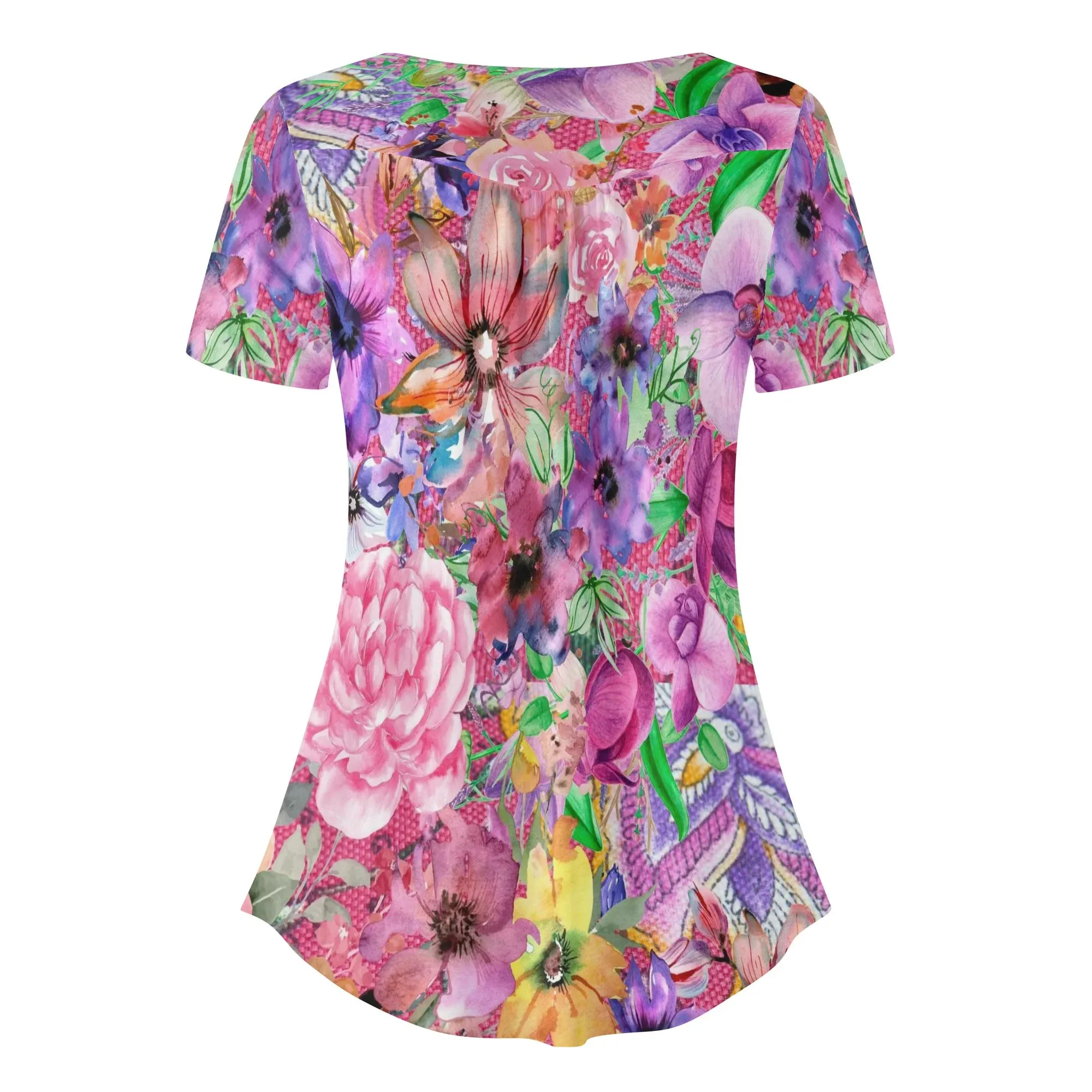 Nothing but Floral Womens Scoop Neck Short Sleeve Loose Floral Blouse