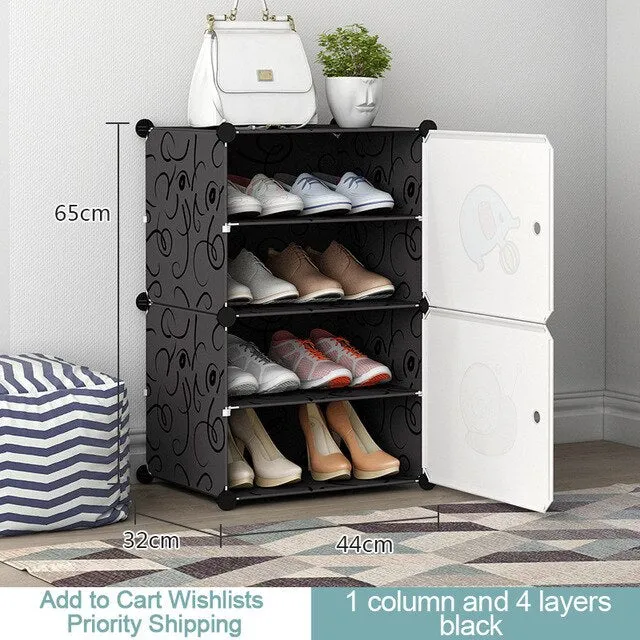 Plastic Assembled Shoe Cabinet Multilayer Dustproof Shoe Rack Large Capacity Shoes Storage