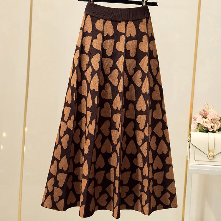 Pre Order:  Hearts A-Line Umbrella Knit Skirt