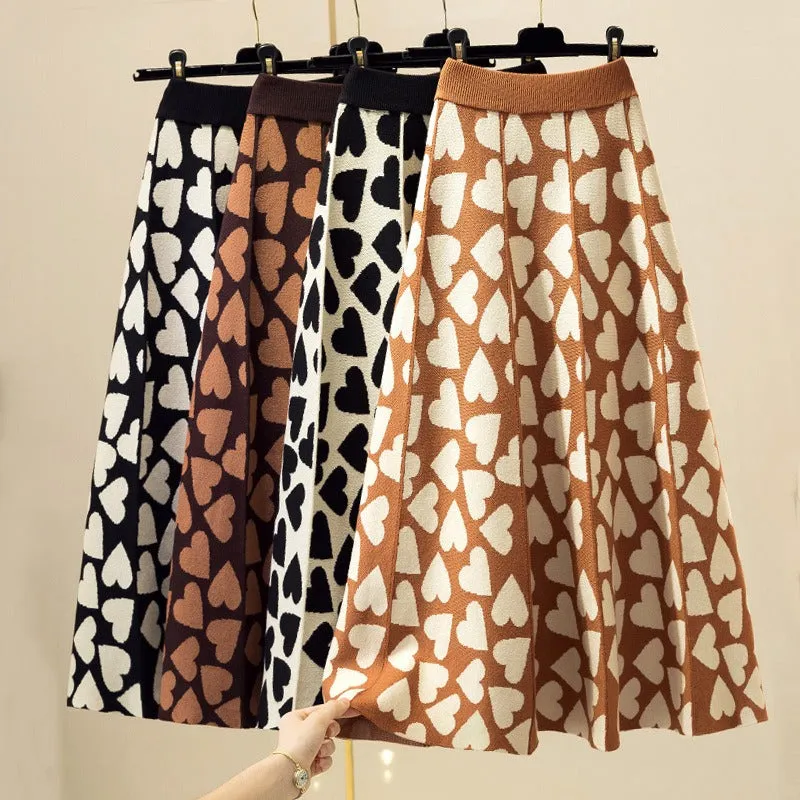 Pre Order:  Hearts A-Line Umbrella Knit Skirt