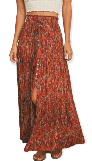 Rust/Olive Ethnic Print Maxi Skirt