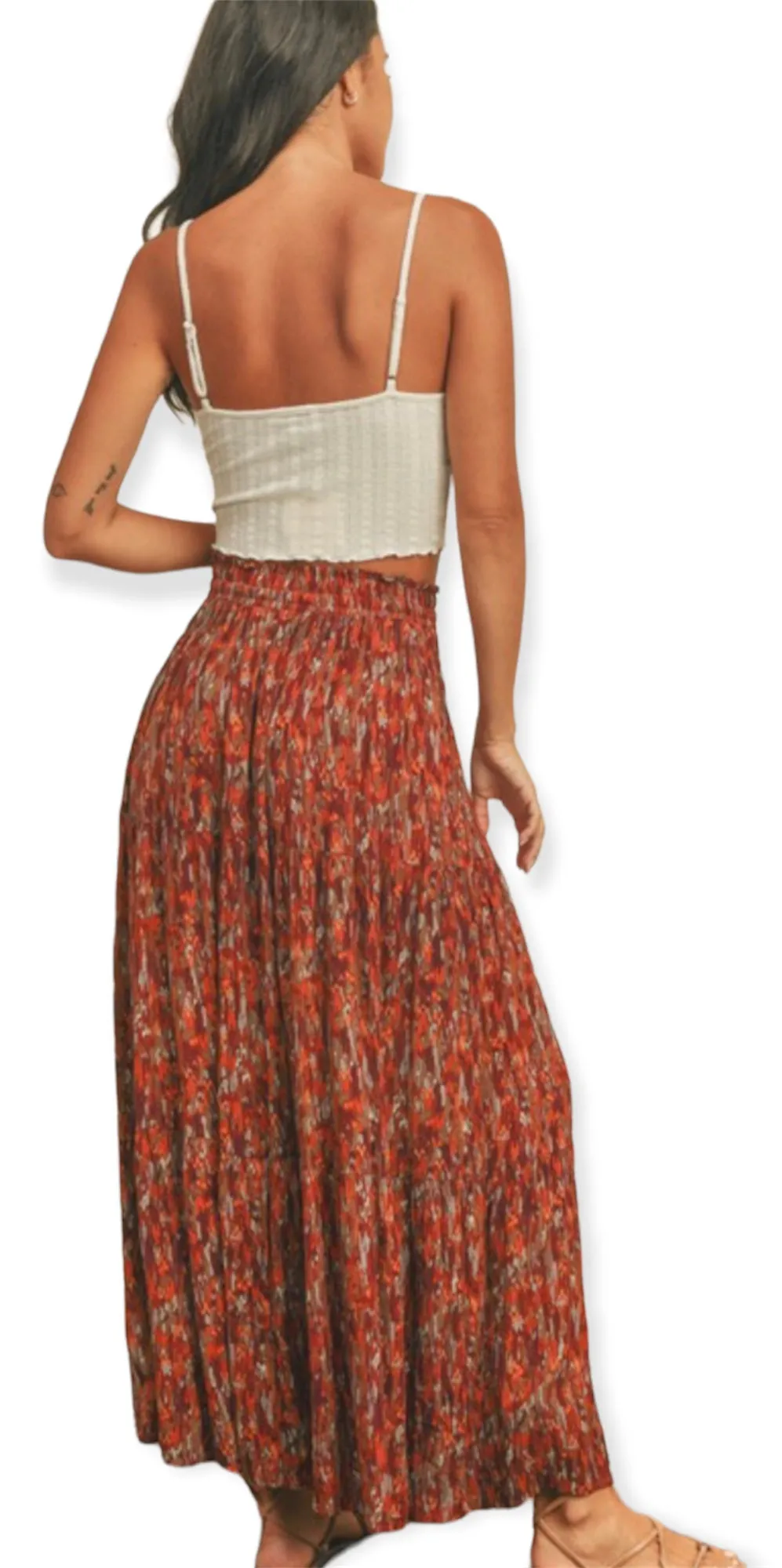 Rust/Olive Ethnic Print Maxi Skirt