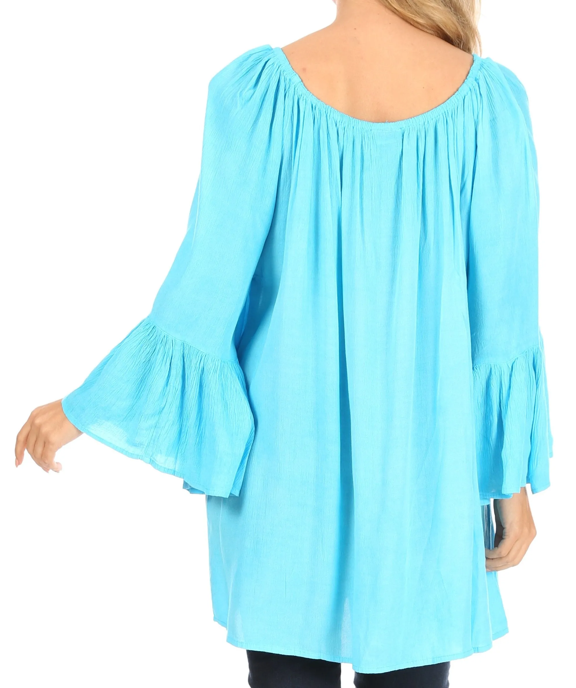 Sakkas Anna Casual Flowy Wide Neck 3/4 Sleeve Light Summer Boho Blouse Top