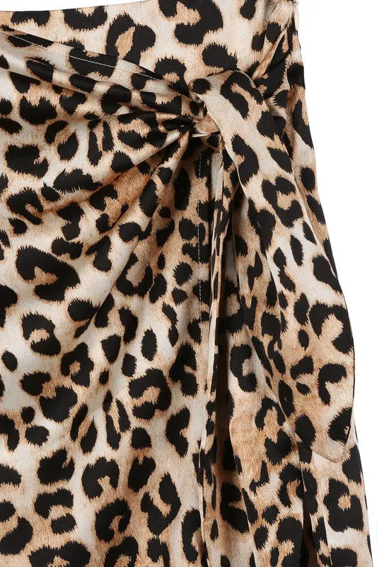 *Satin Leopard Tie Skirt