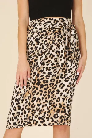 *Satin Leopard Tie Skirt