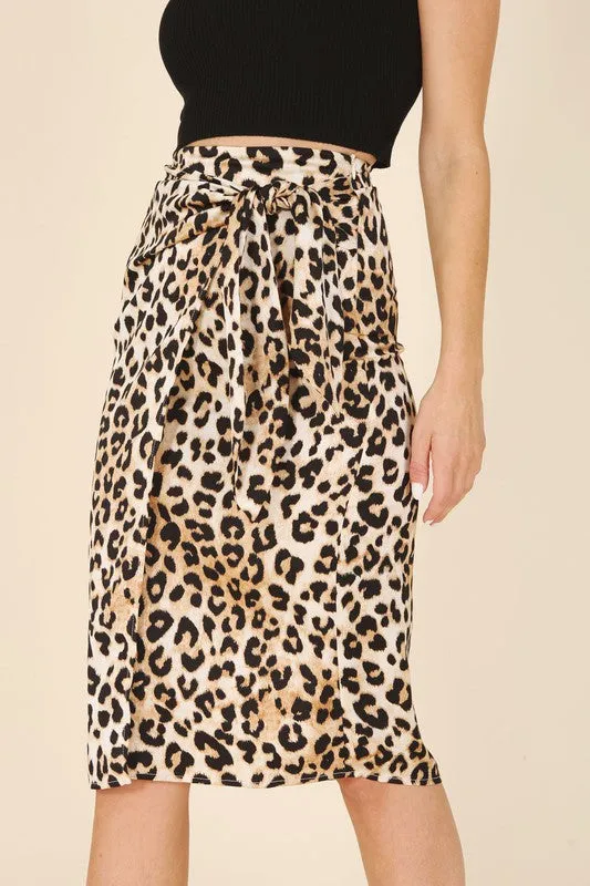 *Satin Leopard Tie Skirt