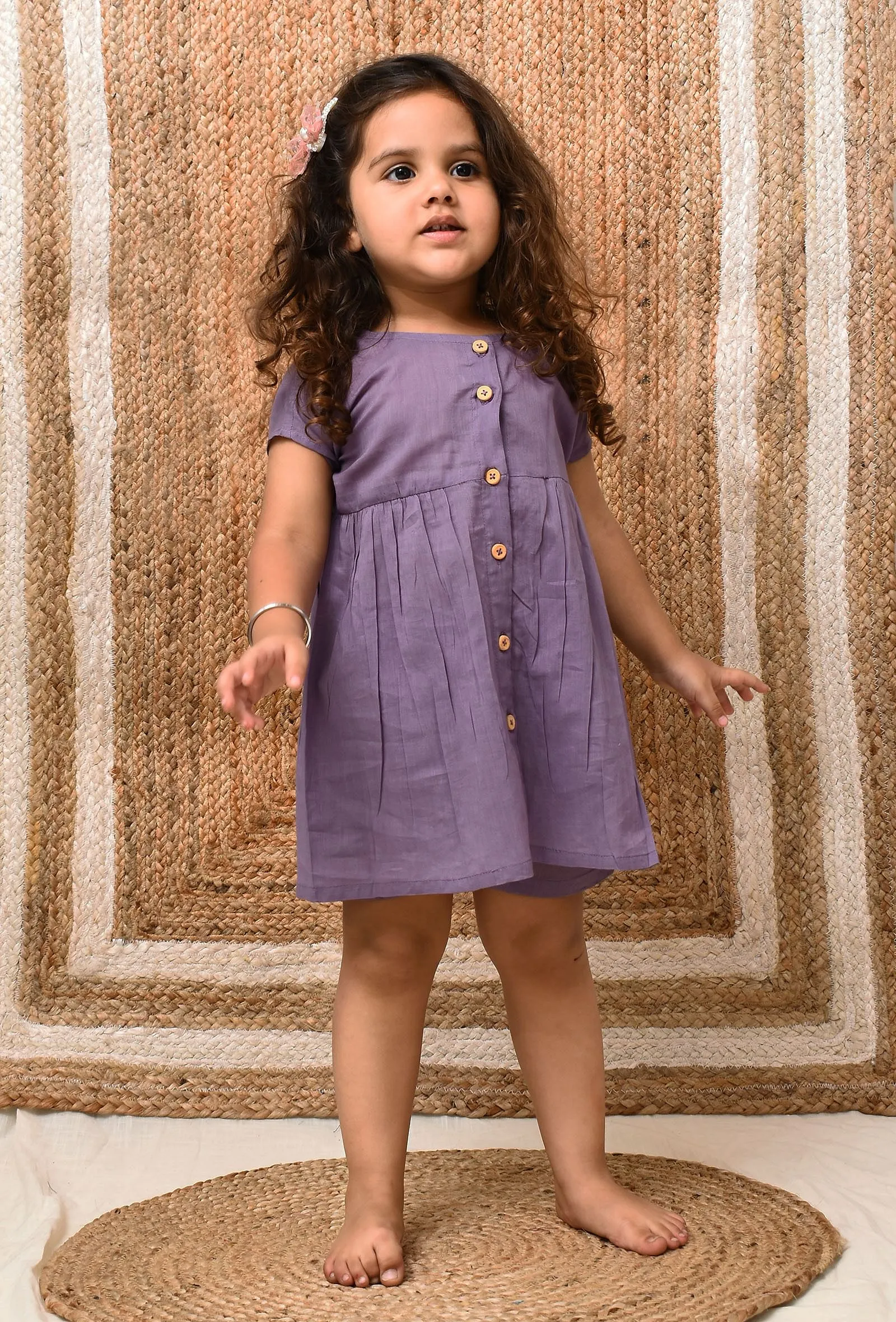 Set Of 2: Mauve Mul Mul Kurta With Shorts