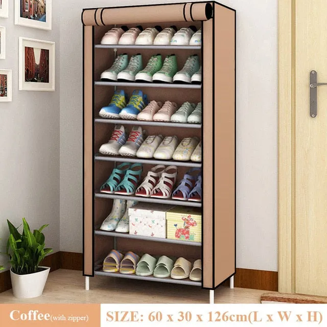 Simple Dustproof Shoe Cabinet Nonwoven Home Dorm Assembled Shoe Storage Organizer Enteryway Zipper Closure Shoe Rack Shoe Shelf