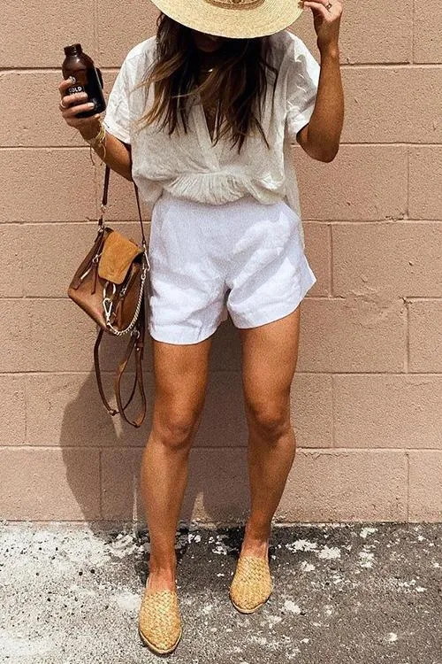 Solid Linen A Line Shorts