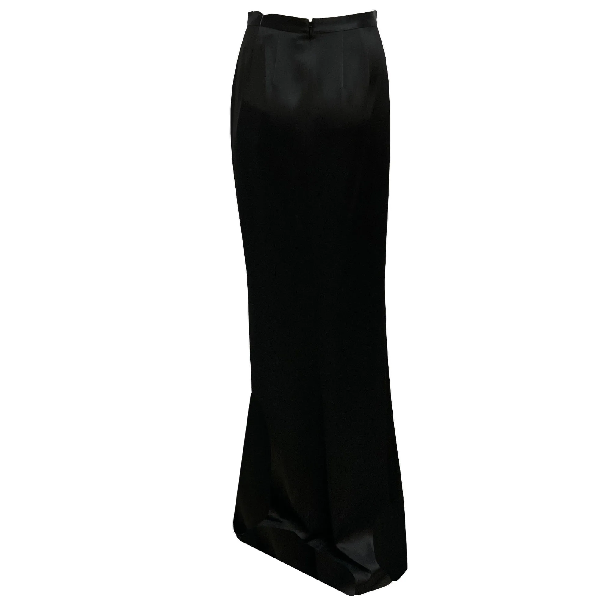 St. John Black Liquid Satin Maxi Skirt