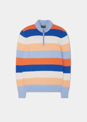 Trowbridge Stripe 1/4 Zip Jumper in Steel Blue