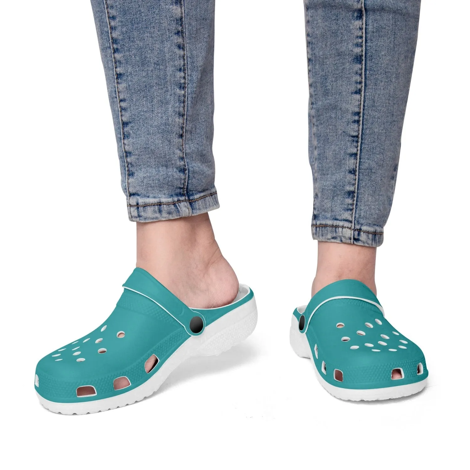 Turquoise Color Unisex Clogs, Best Solid Blue Color Unisex Classic Lightweight Best Sandals For Men or Women