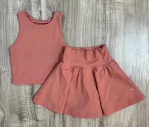 Tween Two-Piece Matching Athletic Wear Tennis Skirt Set – Peach