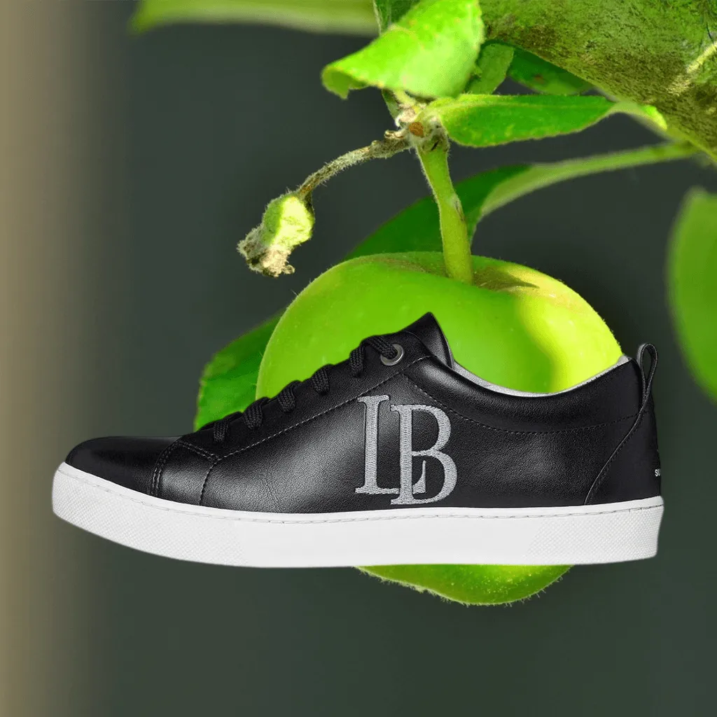 Vegan Leather Trainers - LB Black Apple Leather Sneakers Men