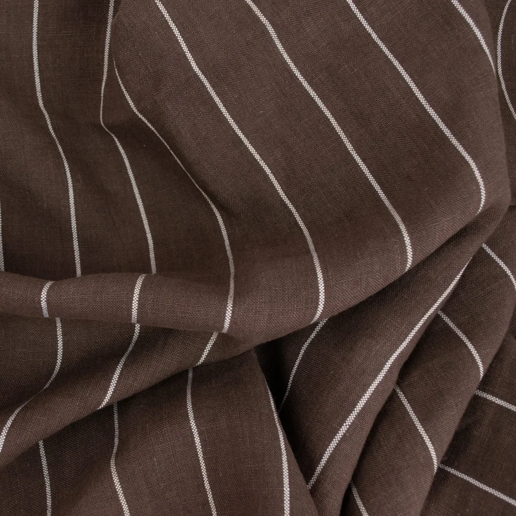 Wide Striped Linen - Chocolate Brown