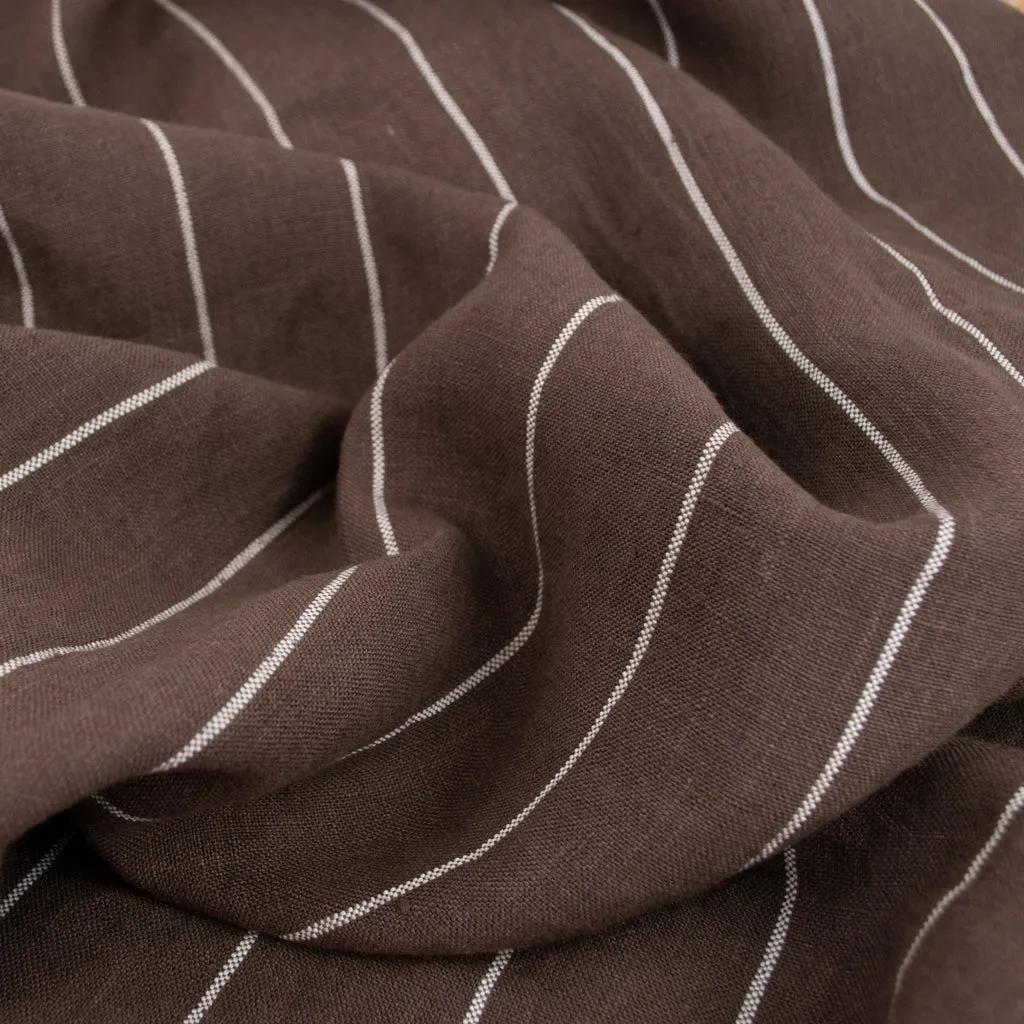 Wide Striped Linen - Chocolate Brown