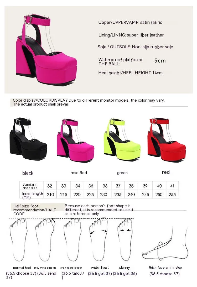 Women's Peep Toe Matte Buckle Thick High Heel Sandals